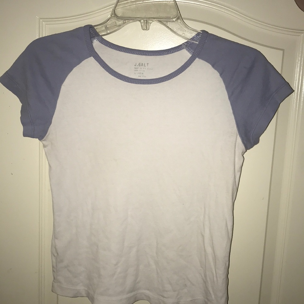 Brandy Melville Light Blue/White Ringer Crop T